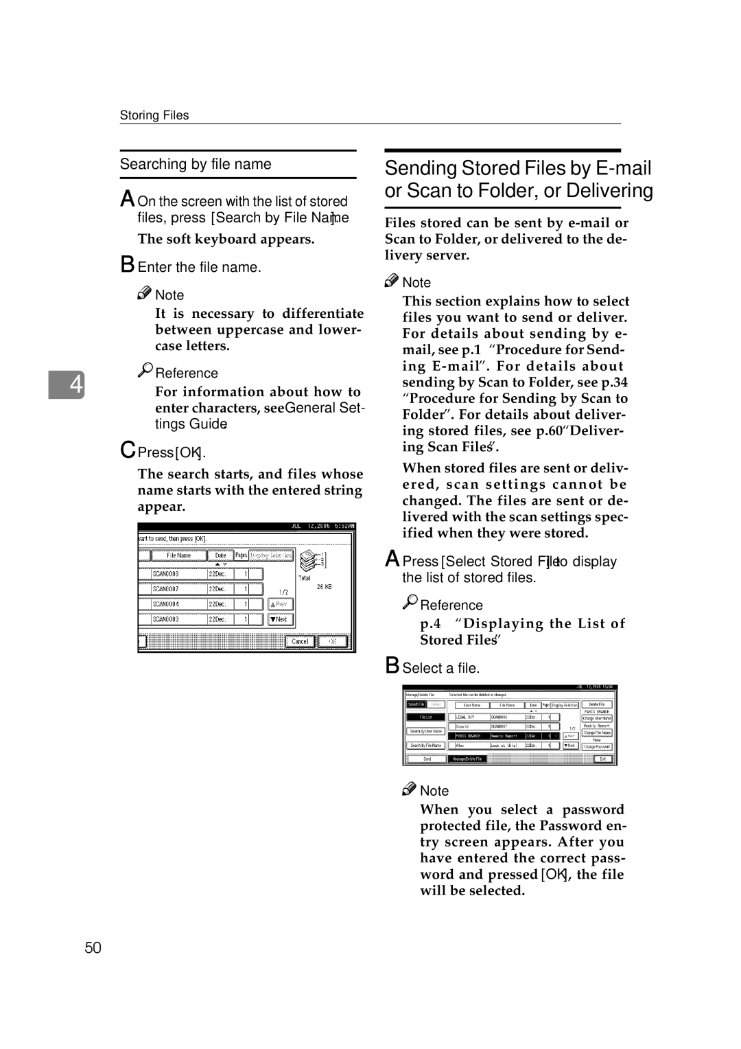 Ricoh Type 480 appendix Searching by file name, On the screen with the list of stored, Files, press Search by File Name 