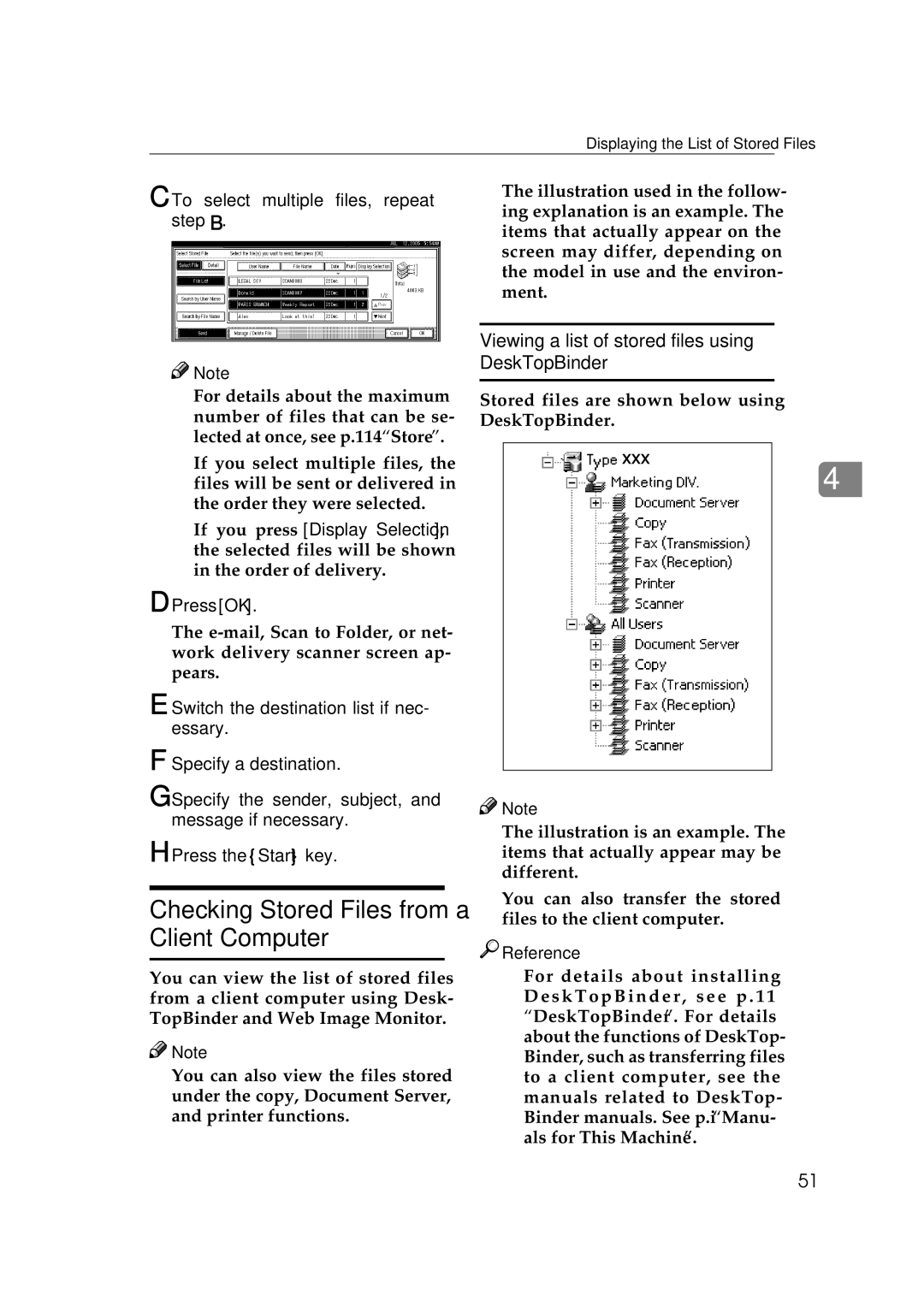 Ricoh Type 480 appendix Checking Stored Files from a Client Computer, Viewing a list of stored files using DeskTopBinder 