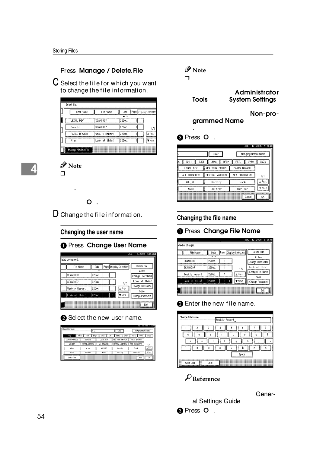 Ricoh Type 480 appendix Changing the user name, Changing the file name, Press Change User Name, Press Change File Name 