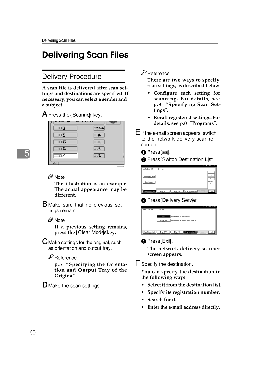 Ricoh Type 480 appendix Delivering Scan Files, Delivery Procedure, Press Switch Destination List Press Delivery Server 