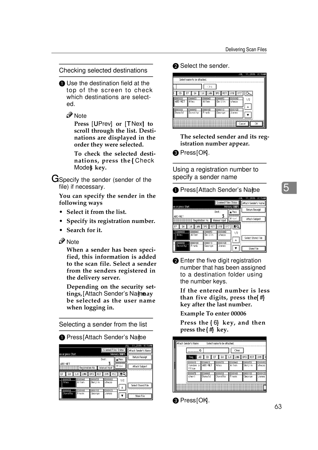 Ricoh Type 480 appendix Select the sender, Specify the sender sender of the file if necessary 