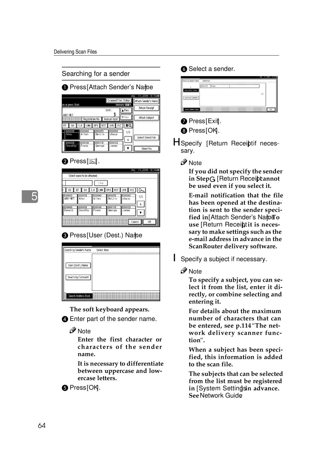 Ricoh Type 480 appendix Searching for a sender 