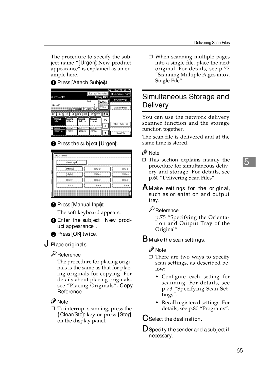 Ricoh Type 480 appendix Simultaneous Storage Delivery, Press the subject Urgent 