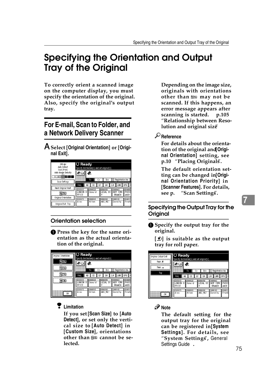 Ricoh Type 480 appendix Specifying the Orientation and Output Tray of the Original, Orientation selection 