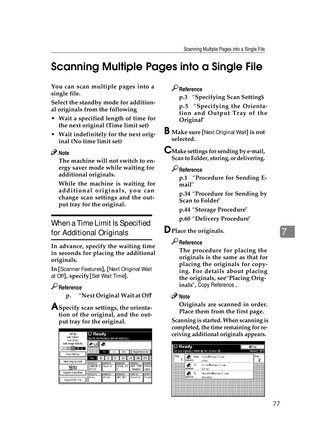 Ricoh Type 480 appendix Scanning Multiple Pages into a Single File, Make sure Next Original Wait is not selected 