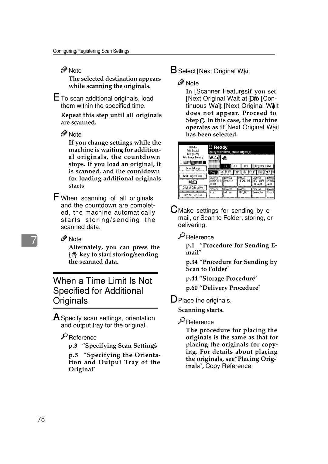 Ricoh Type 480 appendix When a Time Limit Is Not Specified for Additional Originals, Select Next Original Wait 