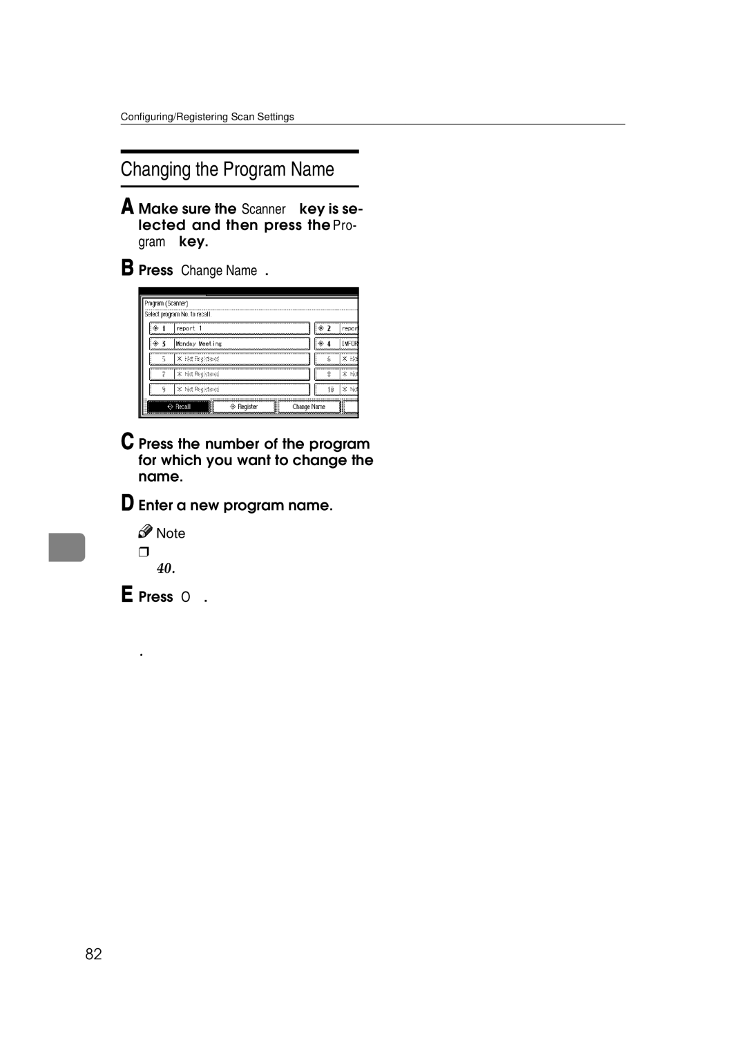 Ricoh Type 480 appendix Changing the Program Name, Press Change Name 