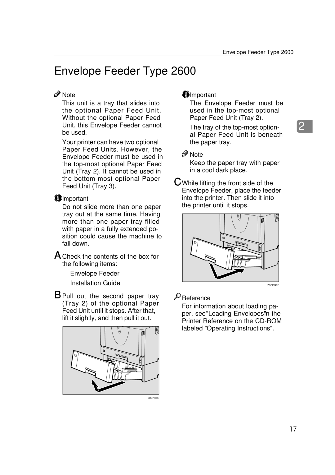 Ricoh 400780, Type B, AP2610 setup guide Envelope Feeder Type 