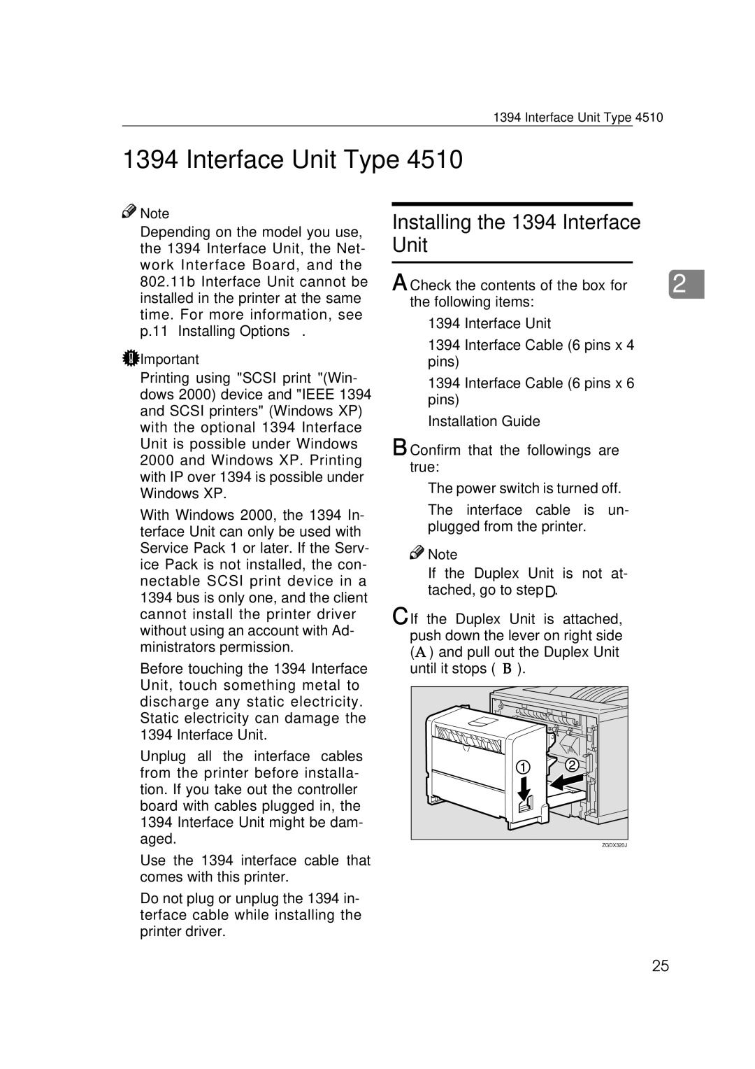 Ricoh AP2610, Type B, 400780 setup guide Interface Unit Type, Installing the 1394 Interface Unit 