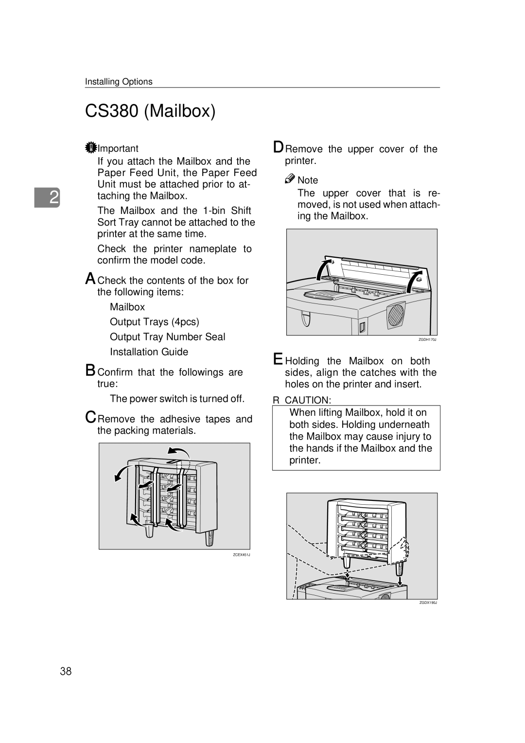 Ricoh 400780, Type B, AP2610 setup guide CS380 Mailbox 