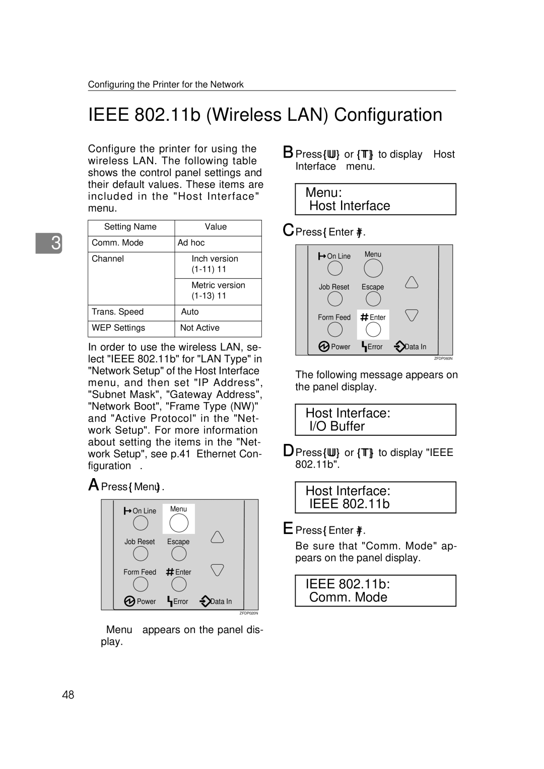 Ricoh Type B, AP2610, 400780 setup guide Ieee 802.11b Wireless LAN Configuration, Press U or T to display Ieee 802.11b 