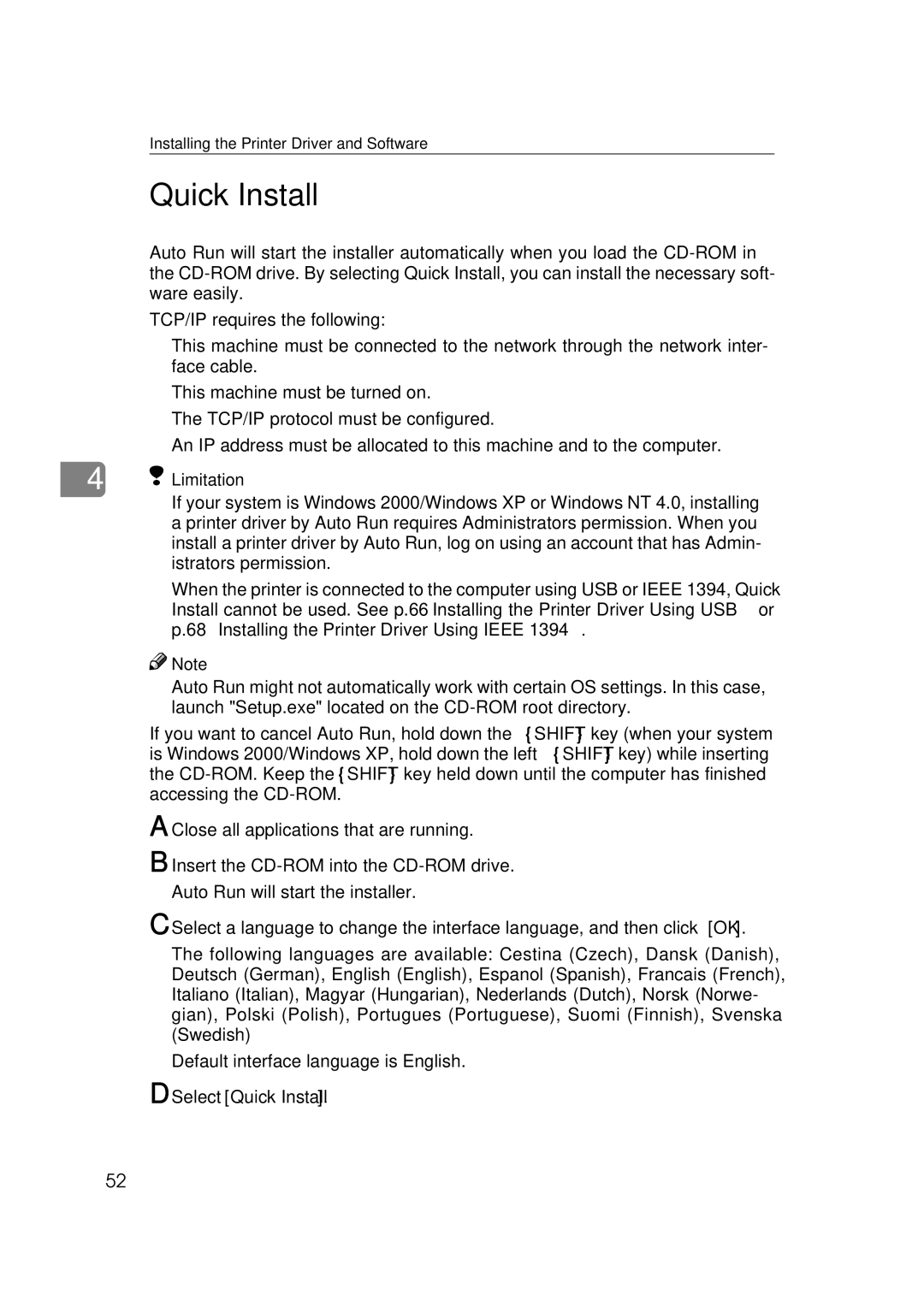 Ricoh AP2610, Type B, 400780 setup guide Select Quick Install 