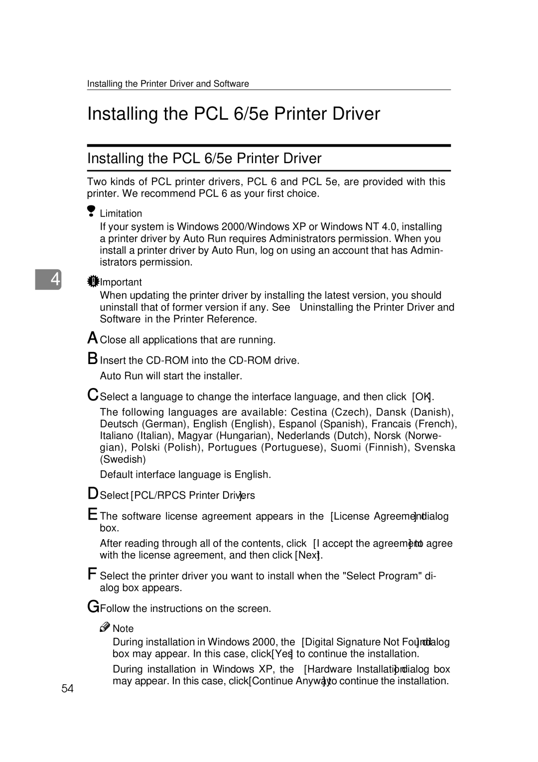 Ricoh Type B, AP2610, 400780 setup guide Installing the PCL 6/5e Printer Driver, Select PCL/RPCS Printer Drivers 