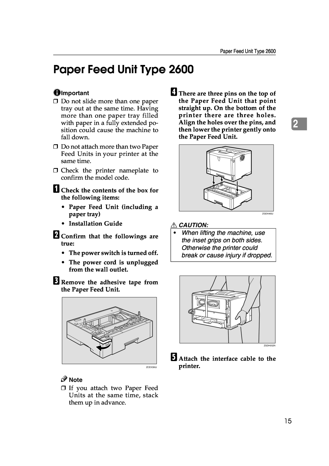 Ricoh Type B, AP2610, 400780 setup guide Paper Feed Unit Type 