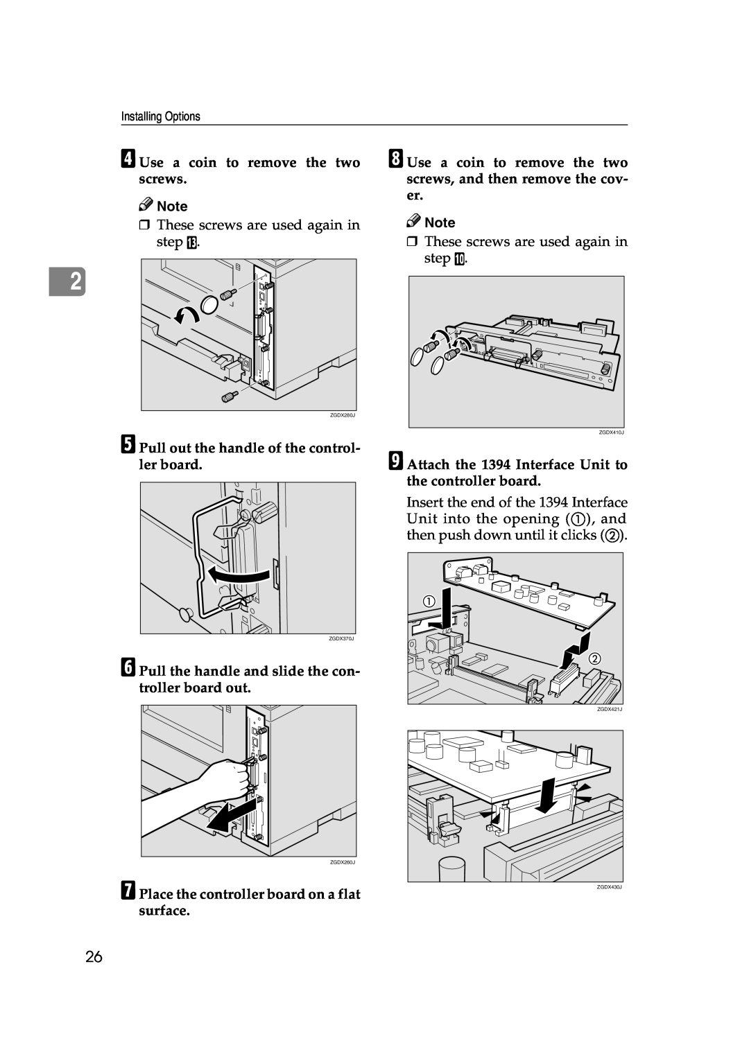 Ricoh 400780, Type B, AP2610 setup guide D Use a coin to remove the two screws 