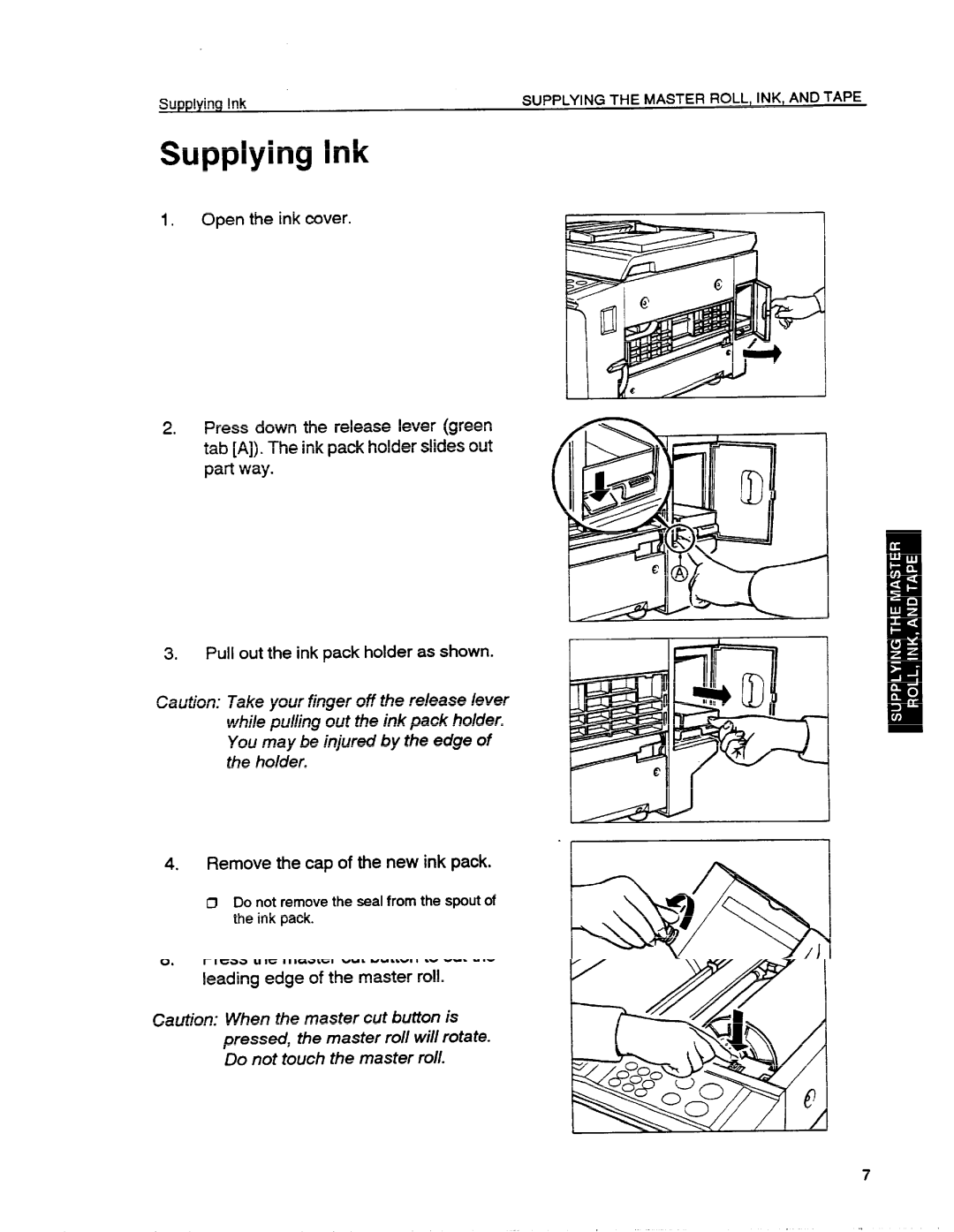 Ricoh VT1730 manual Supplying Ink 