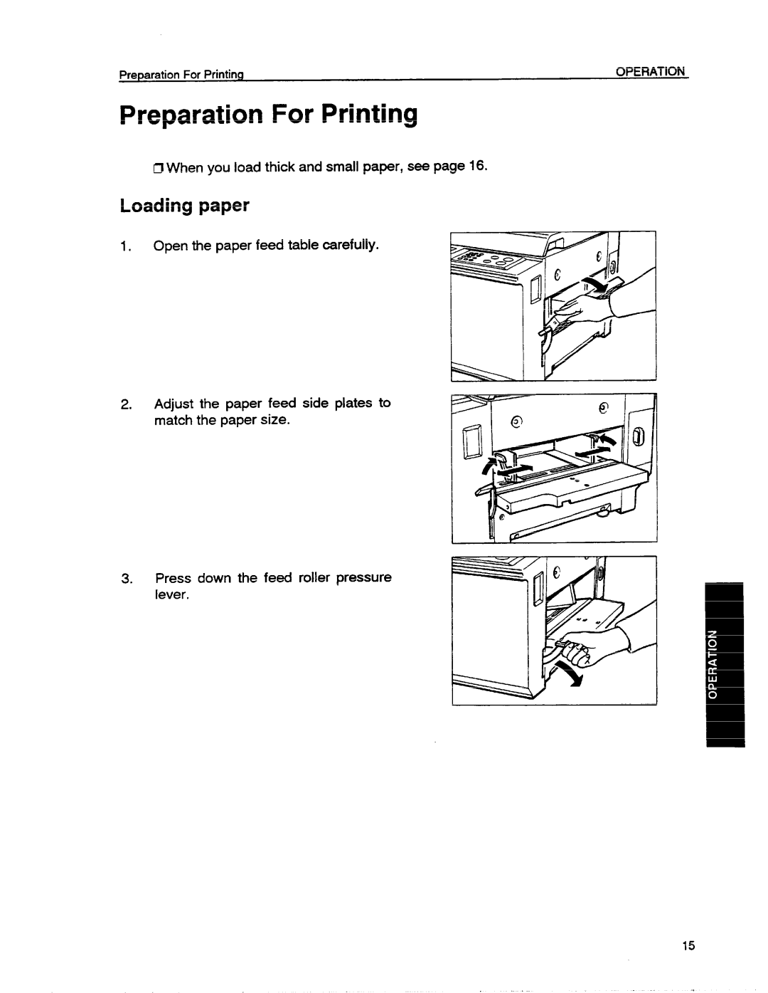 Ricoh VT1730 manual Preparation For Printing, Loading paper, ClWhen you load thick and small paper, see 