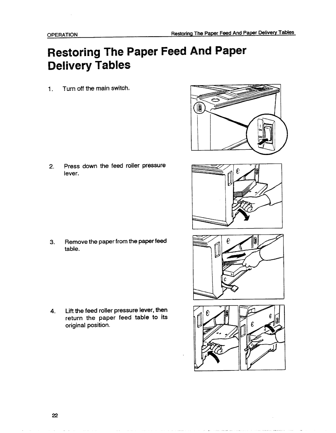 Ricoh VT1730 manual Restoring The Paper Feed And Paper Delivery Tables 