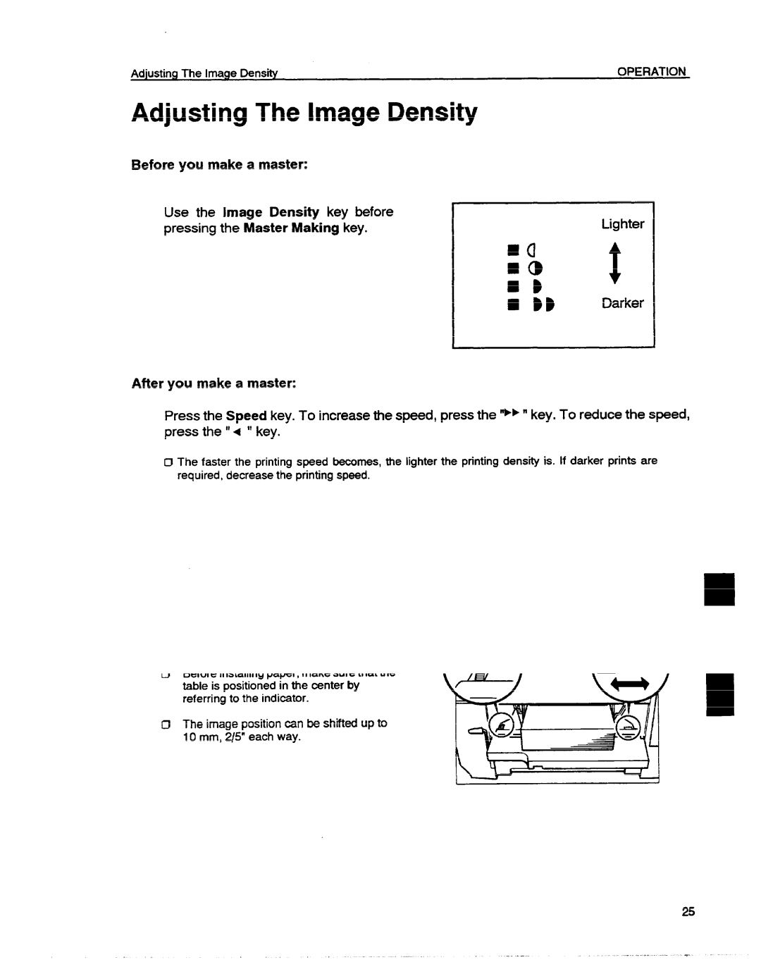 Ricoh VT1730 manual Adjusting The Image Density, Lighter 