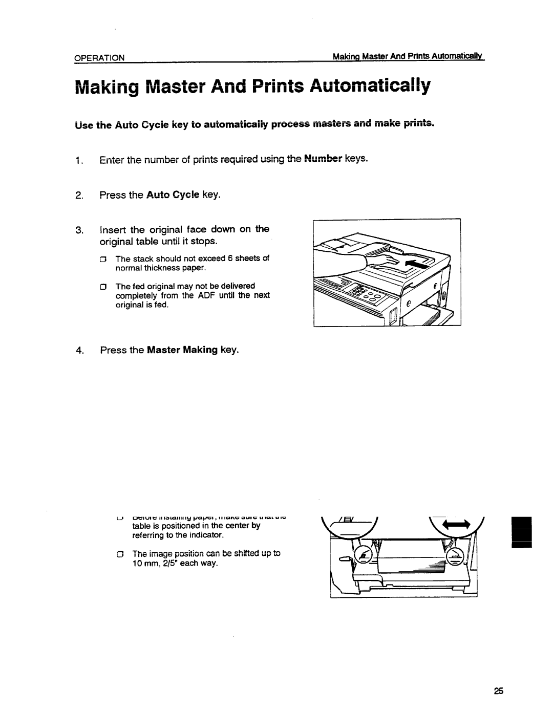 Ricoh VT1730 manual Making Master And Prints Automatically, Press the Master Making key 