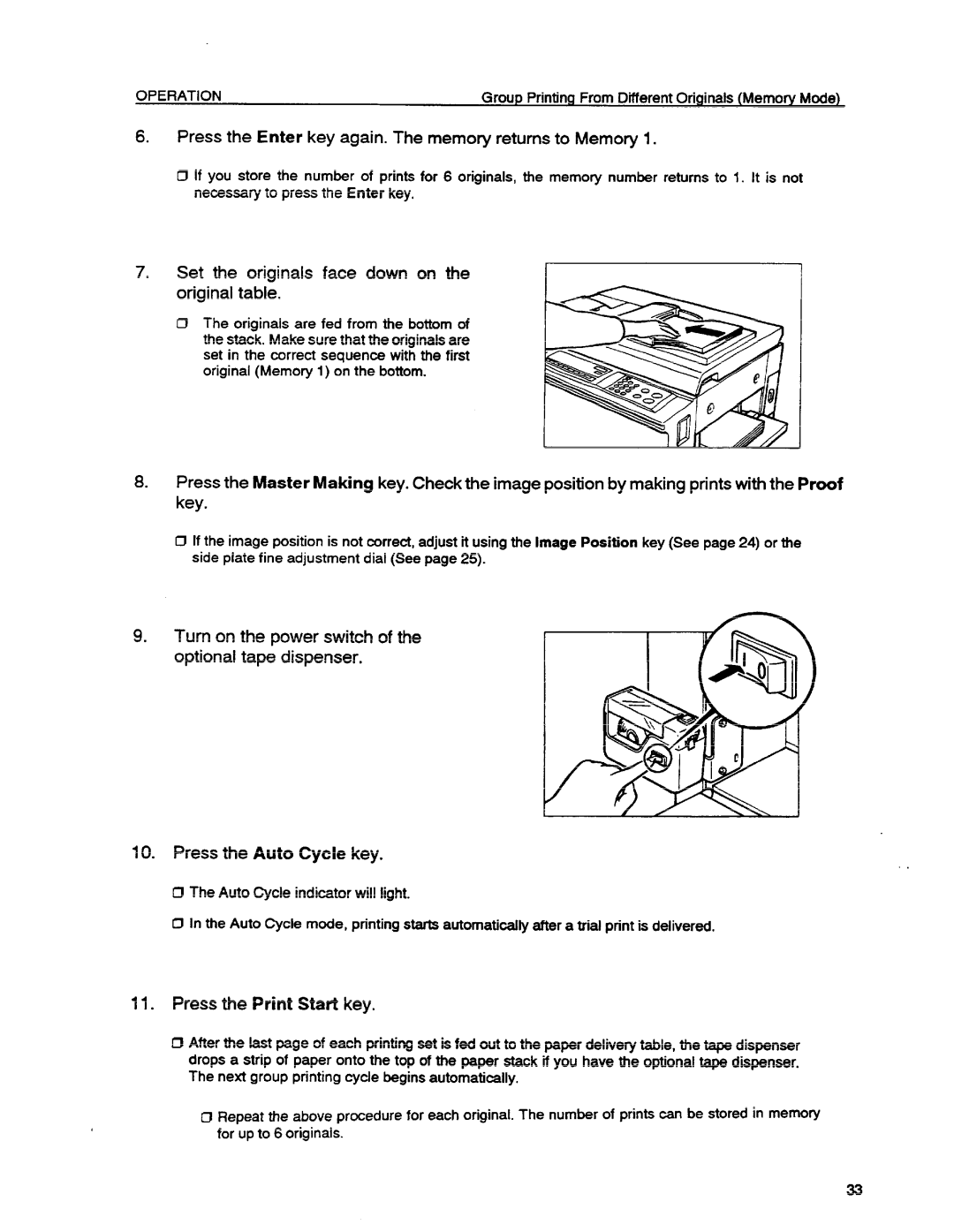 Ricoh VT1730 Press the Enter key again. The memory returns to Memory, Set the originals face down on the original table 