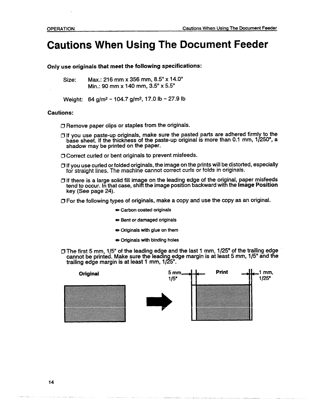 Ricoh VT1730 manual Cautions When Using The Document Feeder, 1 mm 