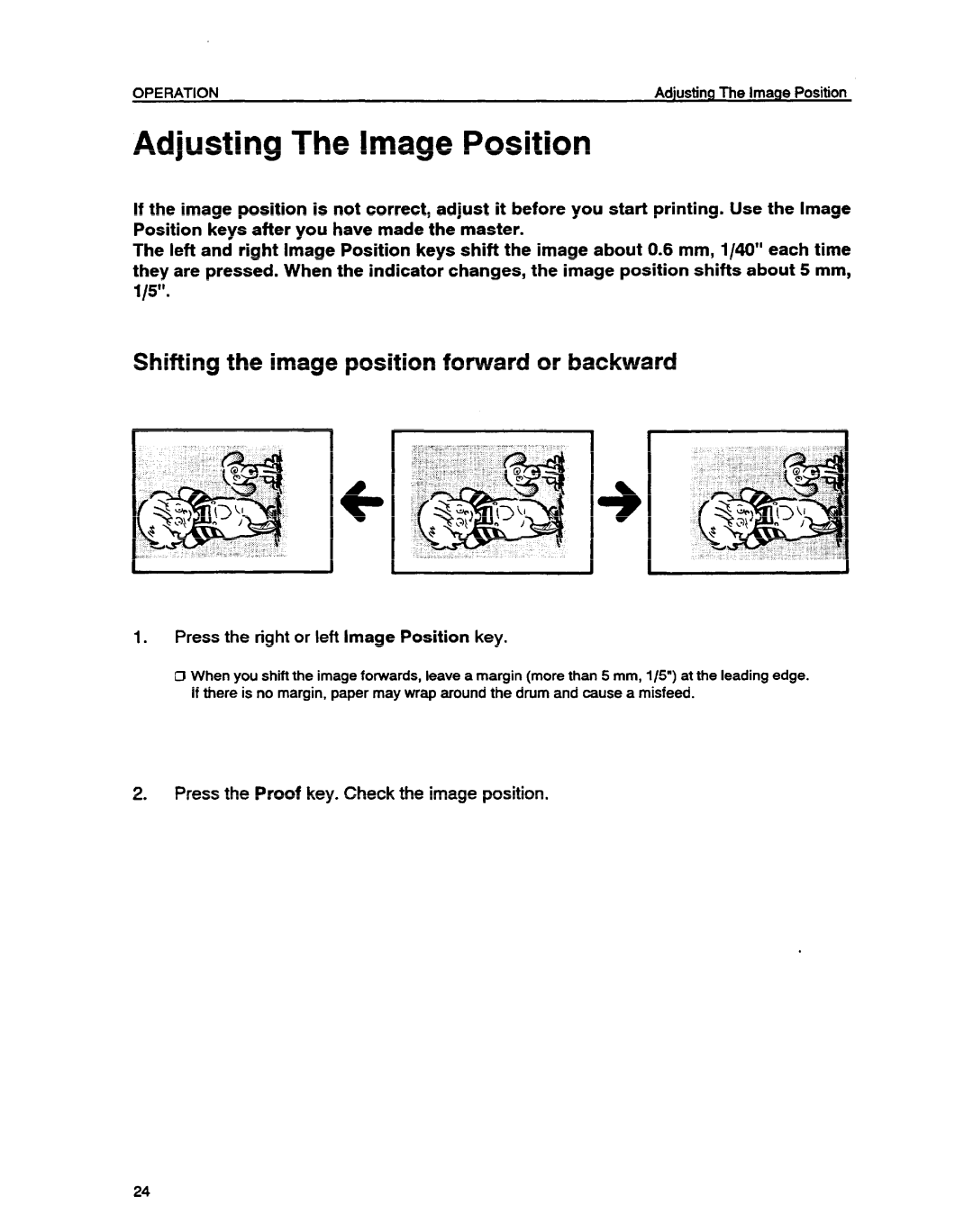 Ricoh VT1730 manual Adjusting The Image Position, Shifting the image position forward or backward 