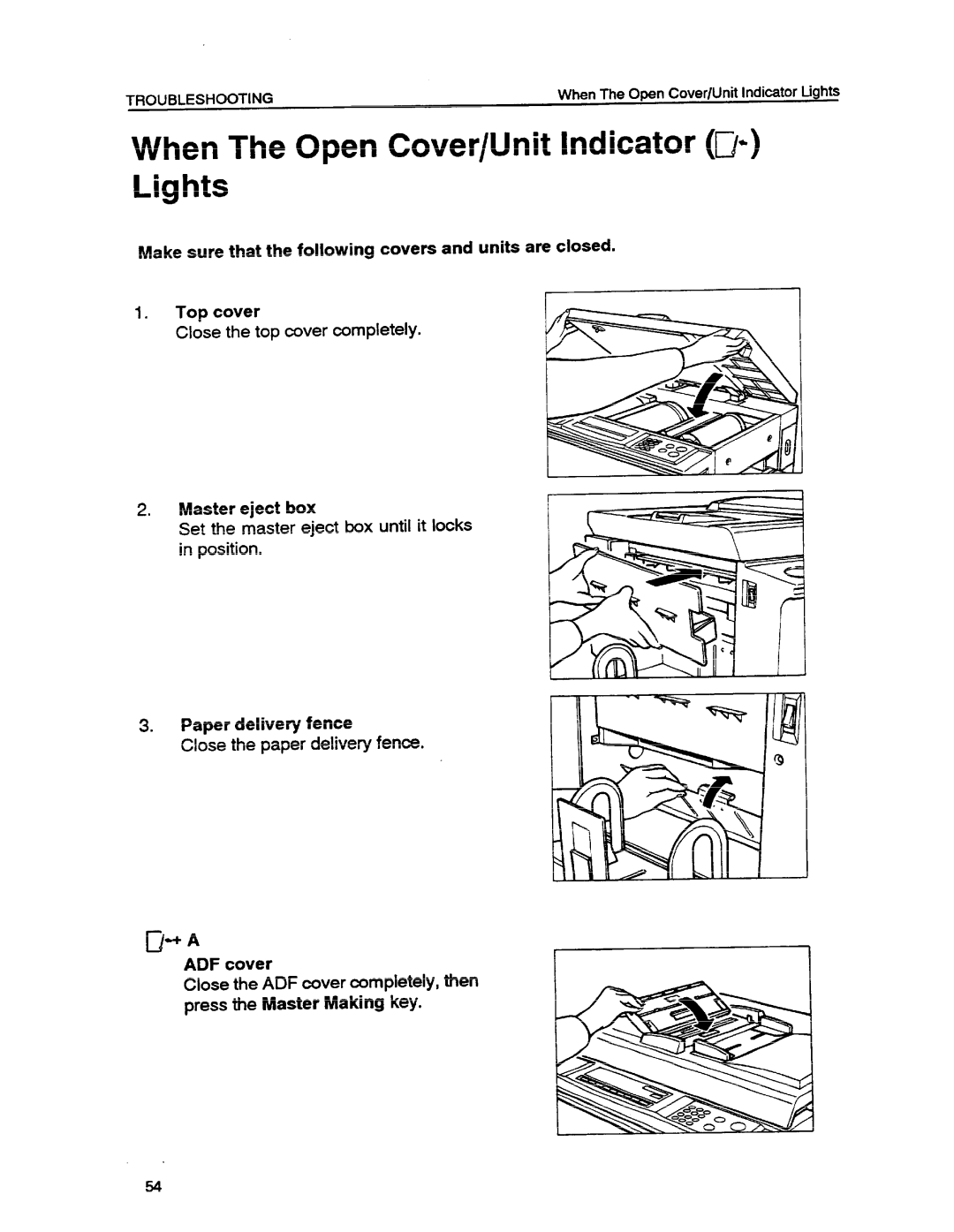 Ricoh VT1730 When The Open Cover/Unit Indicator ~, Lights, Make sure that the following covers and units are 1. Top cover 