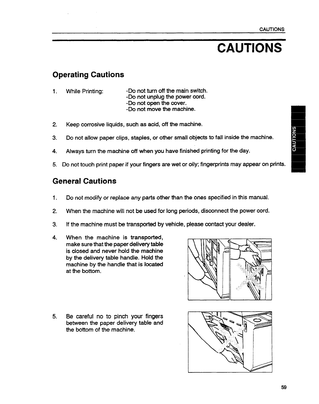 Ricoh VT1730 manual Operating Cautions, General Cautions 
