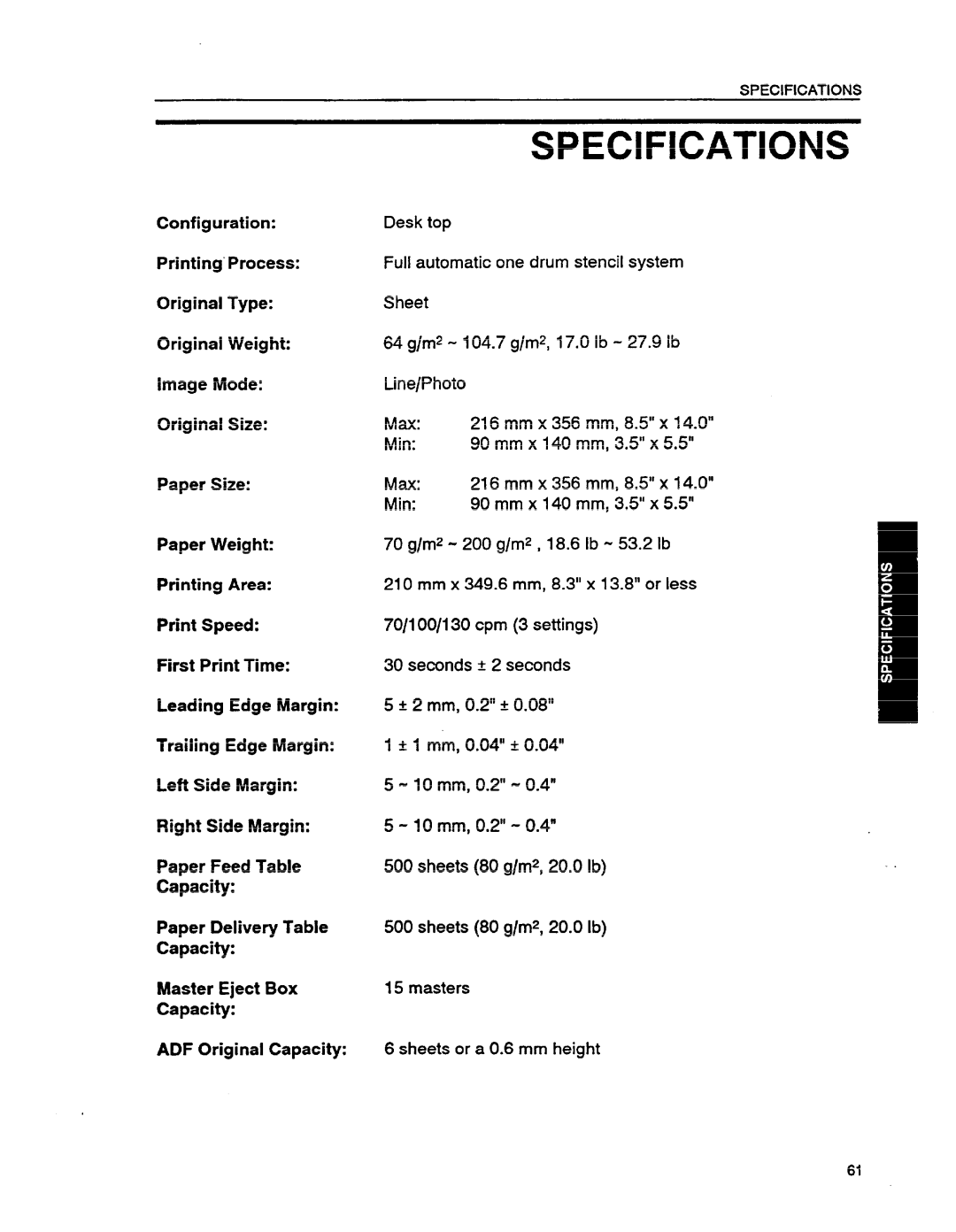 Ricoh VT1730 manual Specifications, 90mmx140 