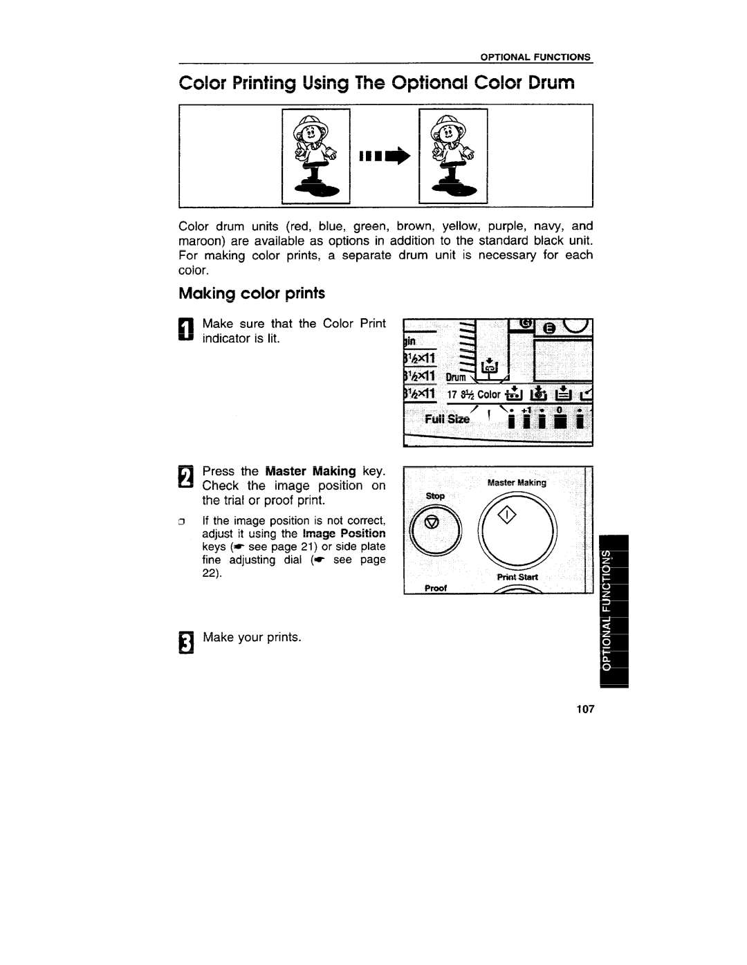 Ricoh VT3800 manual Color Printing Using The Optional Color Drum, Making Color prints 