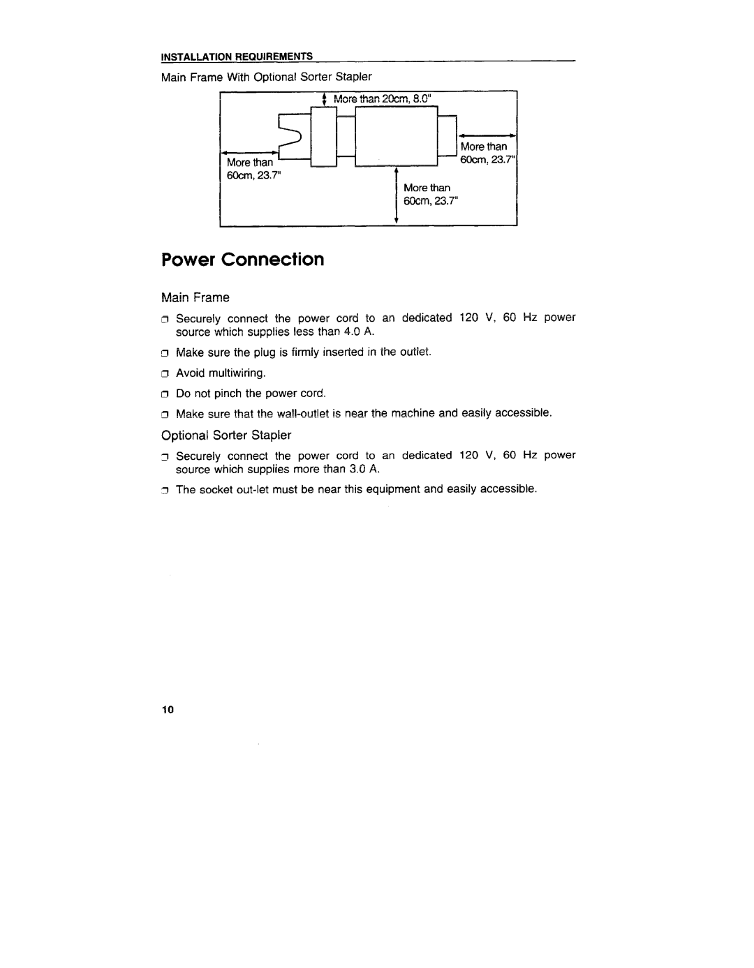 Ricoh VT3800 manual Power Connection, Main Frame 