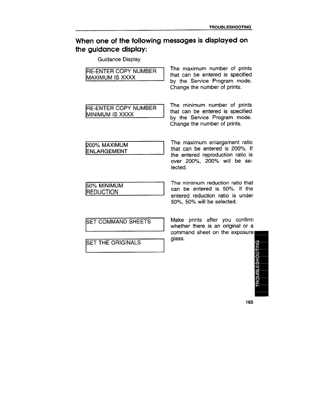 Ricoh VT3800 manual When one of the following Guidance display, Messages is displayed on 