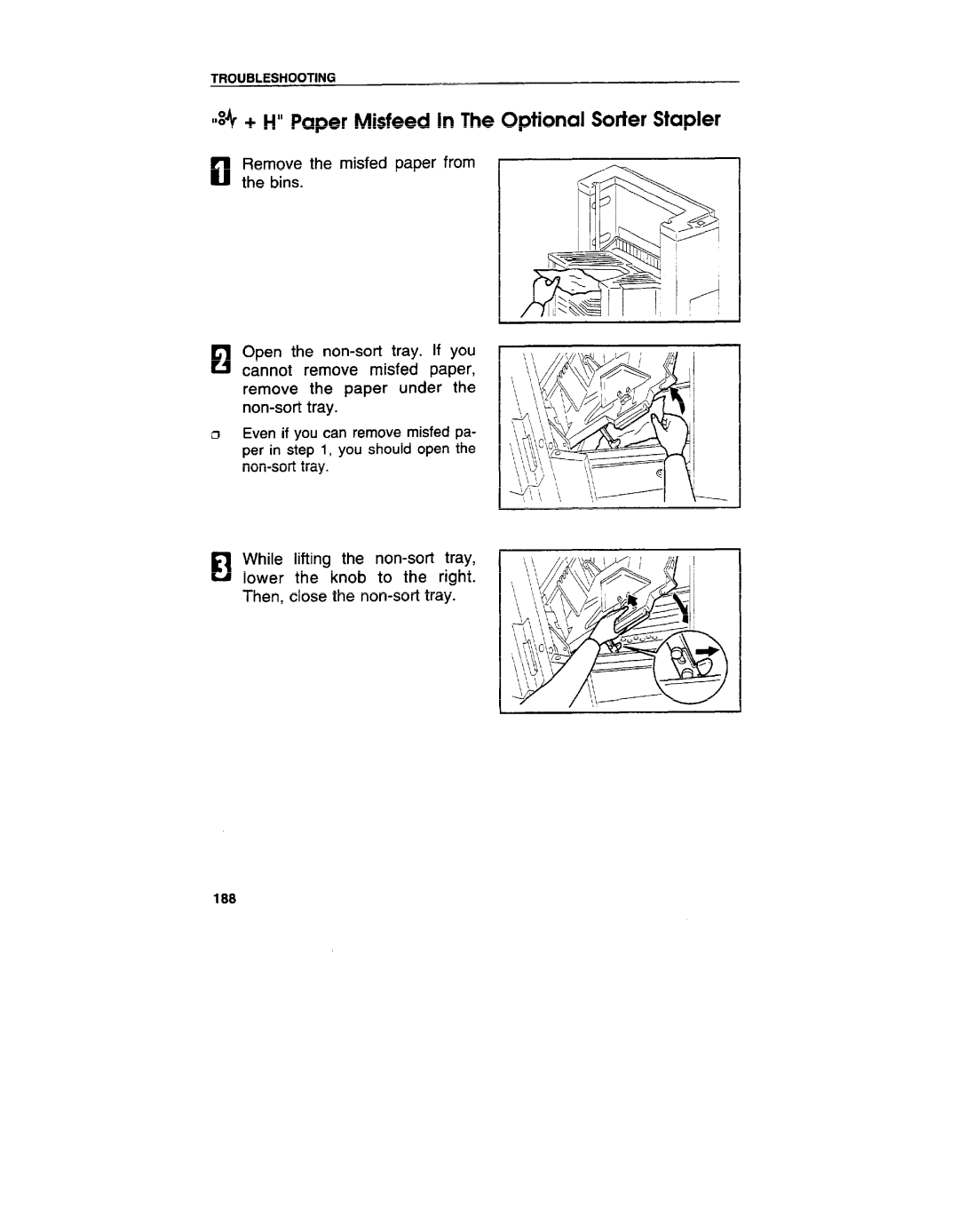 Ricoh VT3800 manual ~~+ H Paper Misfeed In The Optional Sorter Stapler 