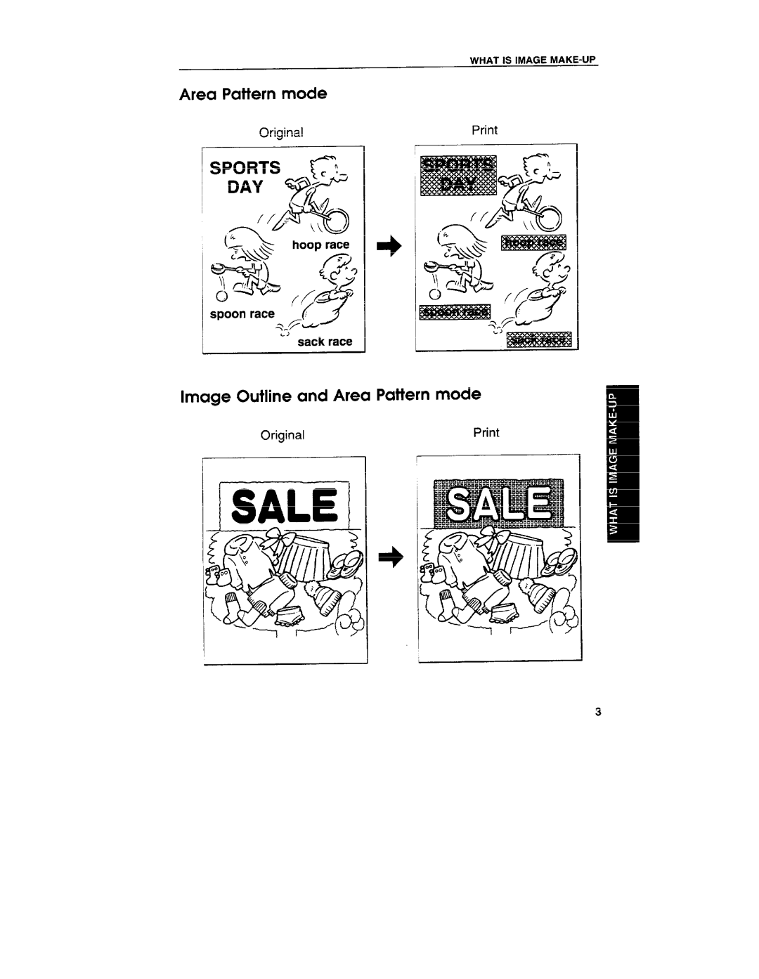 Ricoh VT3800 manual Image Outline and Area Pattern mode, Spoon race Sack race 