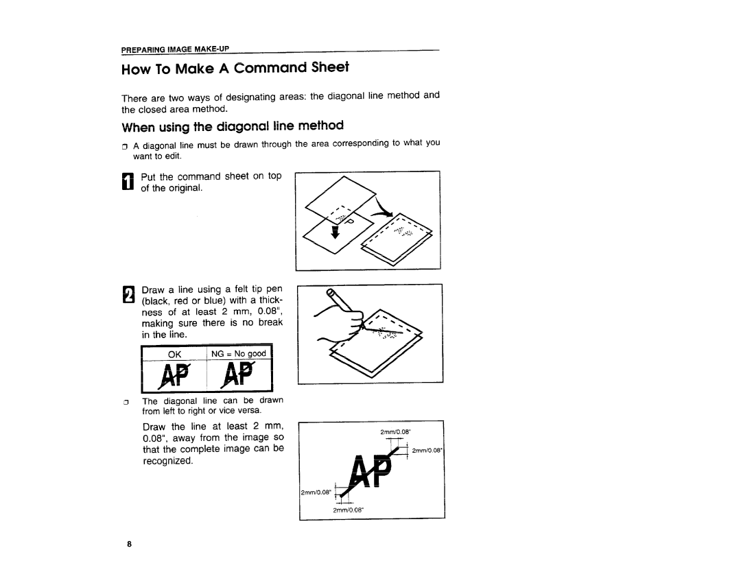 Ricoh VT3800 manual How To Make a Command Sheet, When using the diagonal line method 