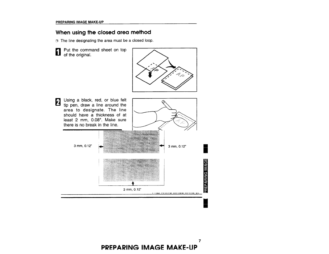 Ricoh VT3800 manual When using the closed area method, ElPut the command sheet on top of the original 