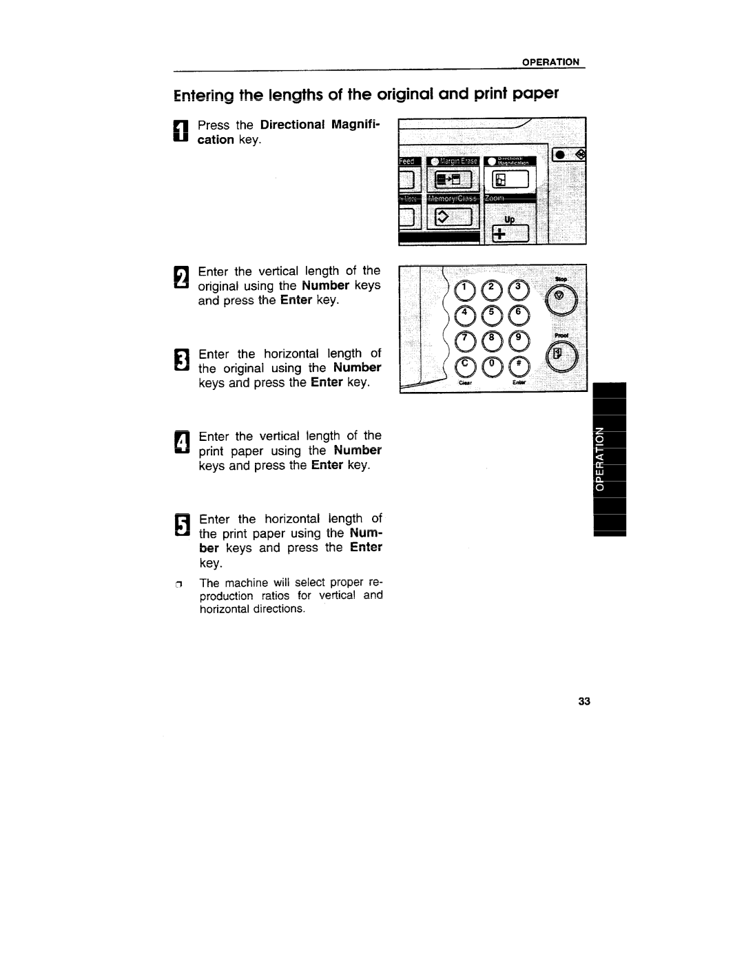 Ricoh VT3800 manual Entering the lengths of the original and print paper, ElPress the Directional cation key 