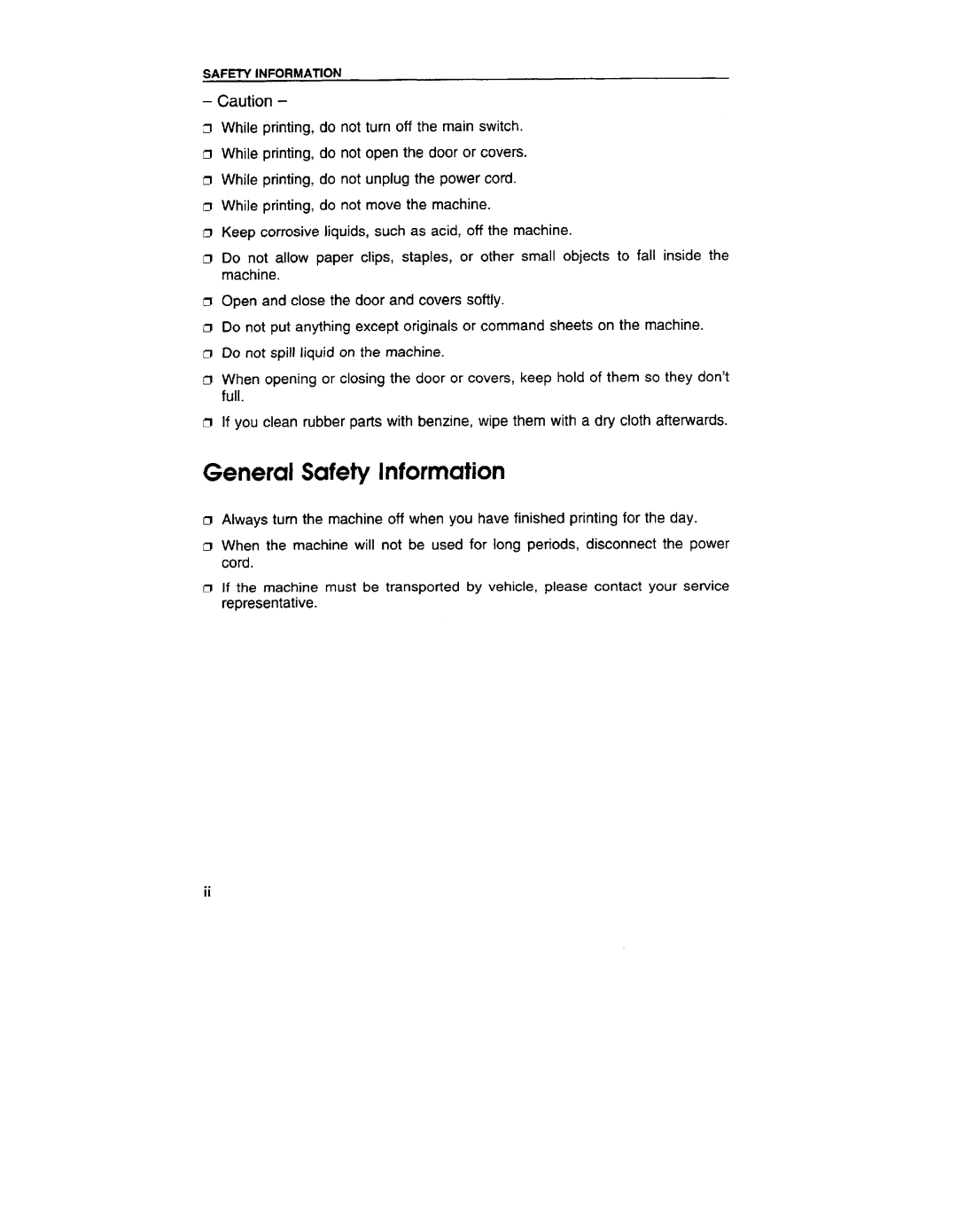 Ricoh VT3800 manual General Safety Information 