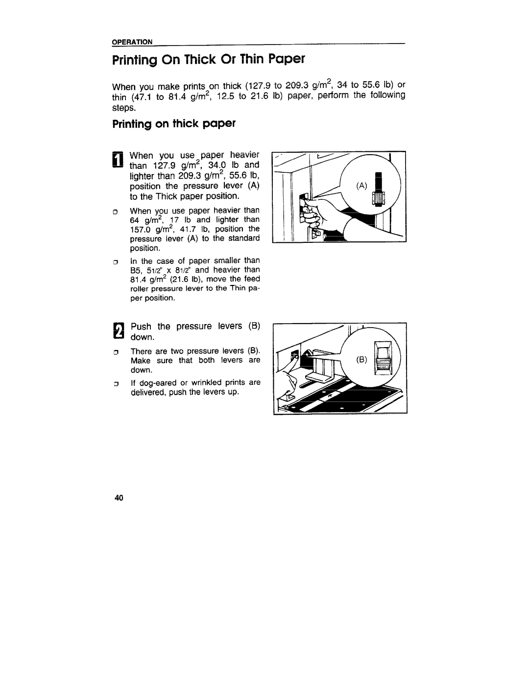 Ricoh VT3800 manual Printing On Thick Or Thin Paper, Printing on thick paper 