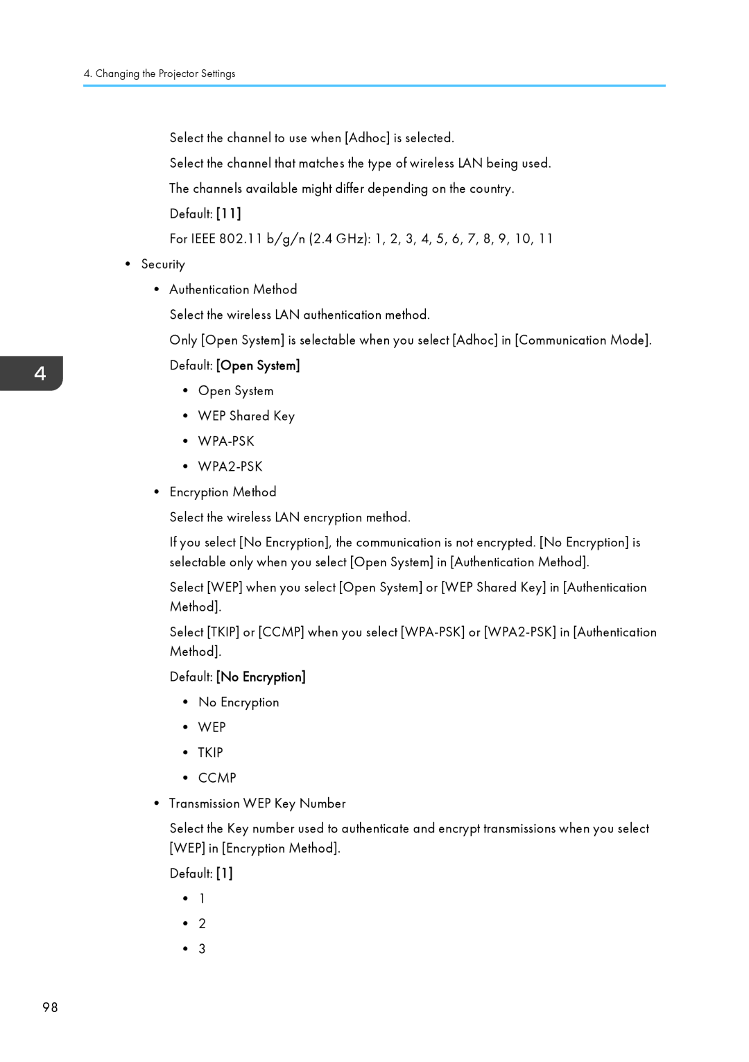 Ricoh WX4130n operating instructions Default No Encryption 