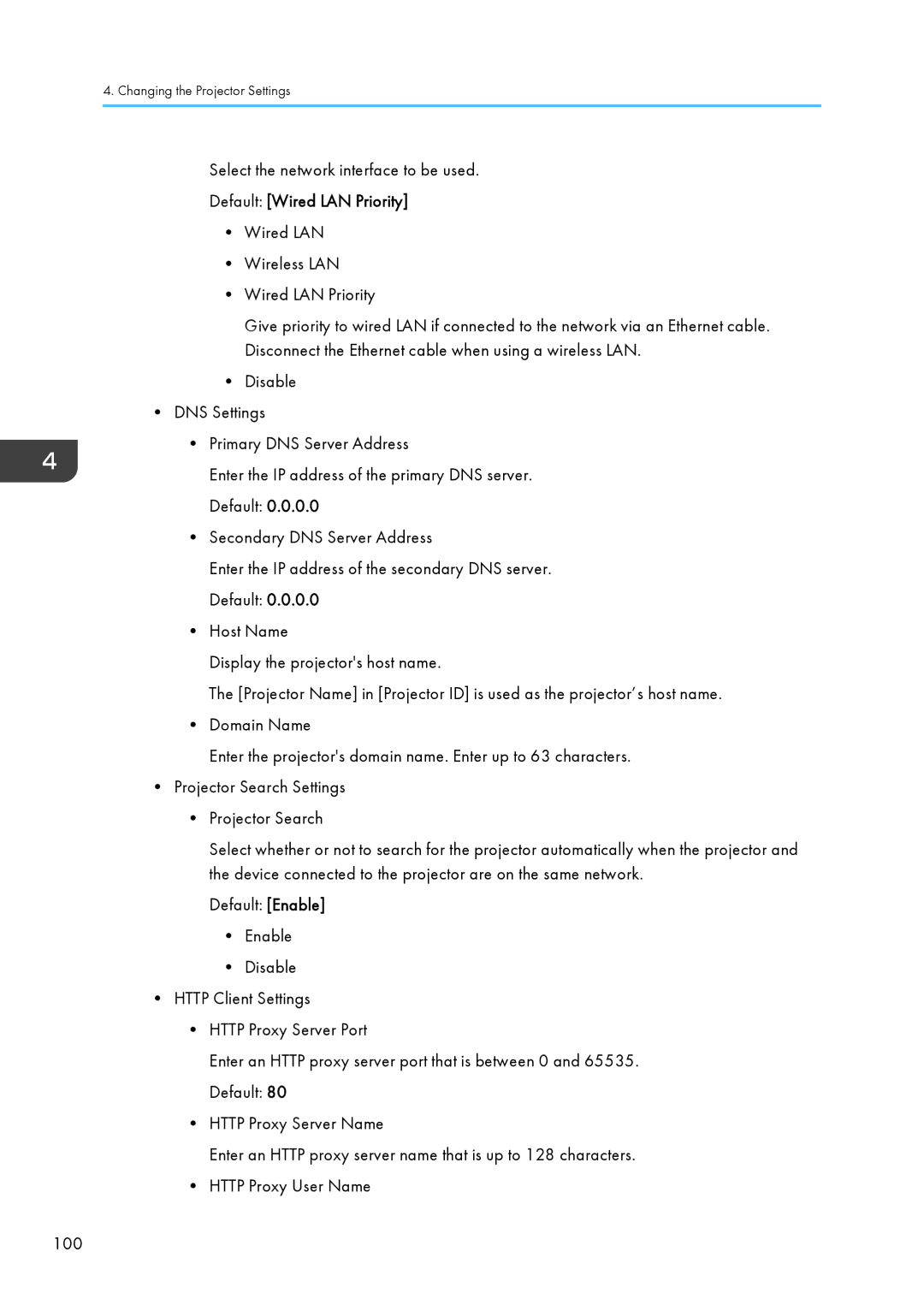 Ricoh WX4130n operating instructions Default Wired LAN Priority 