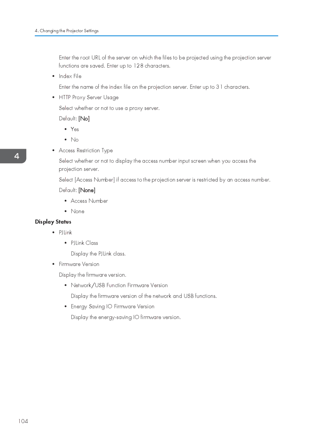 Ricoh WX4130n operating instructions Changing the Projector Settings 