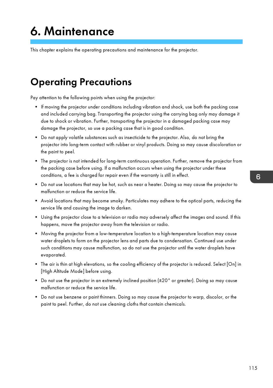 Ricoh WX4130n operating instructions Maintenance, Operating Precautions 