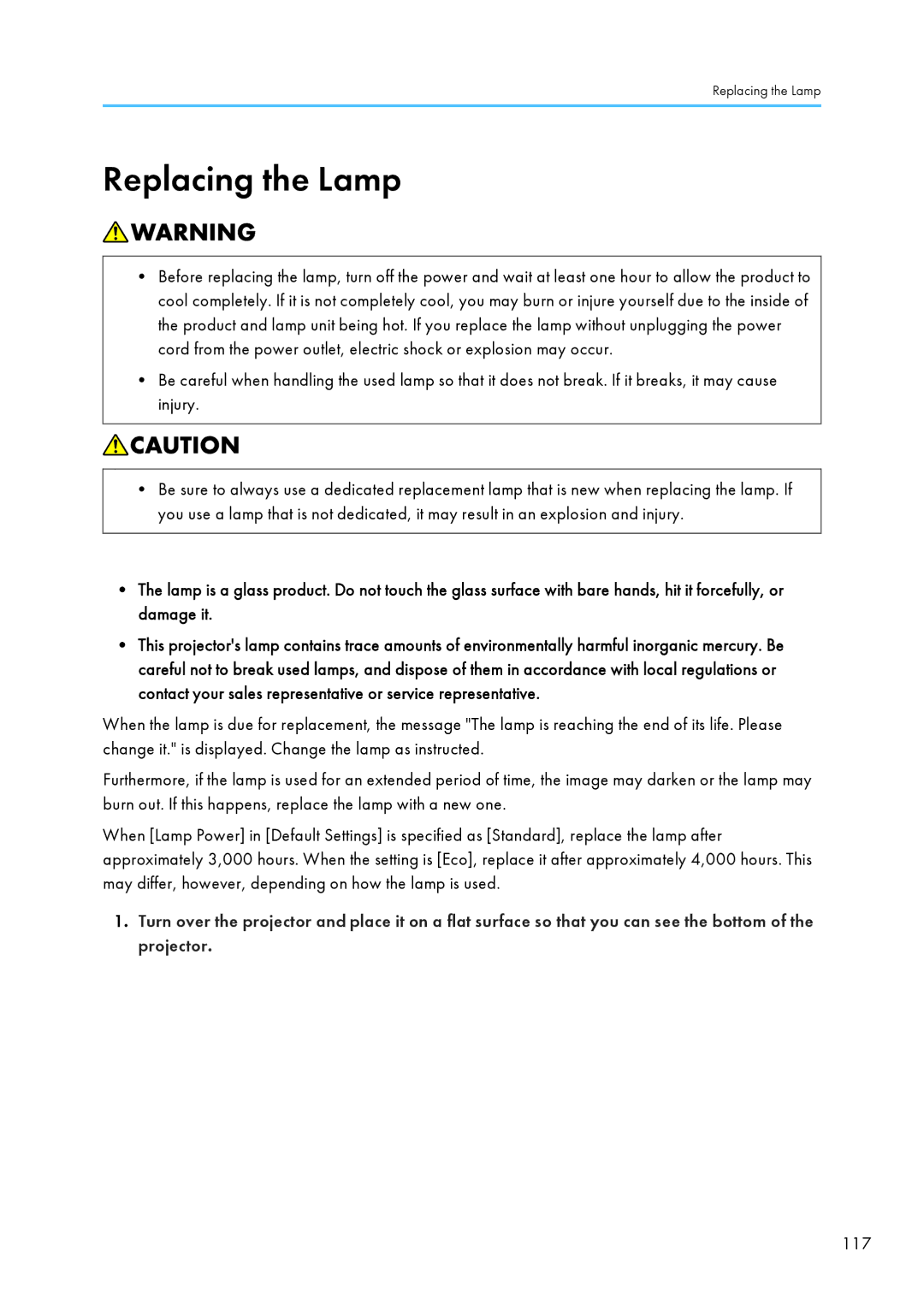 Ricoh WX4130n operating instructions Replacing the Lamp 