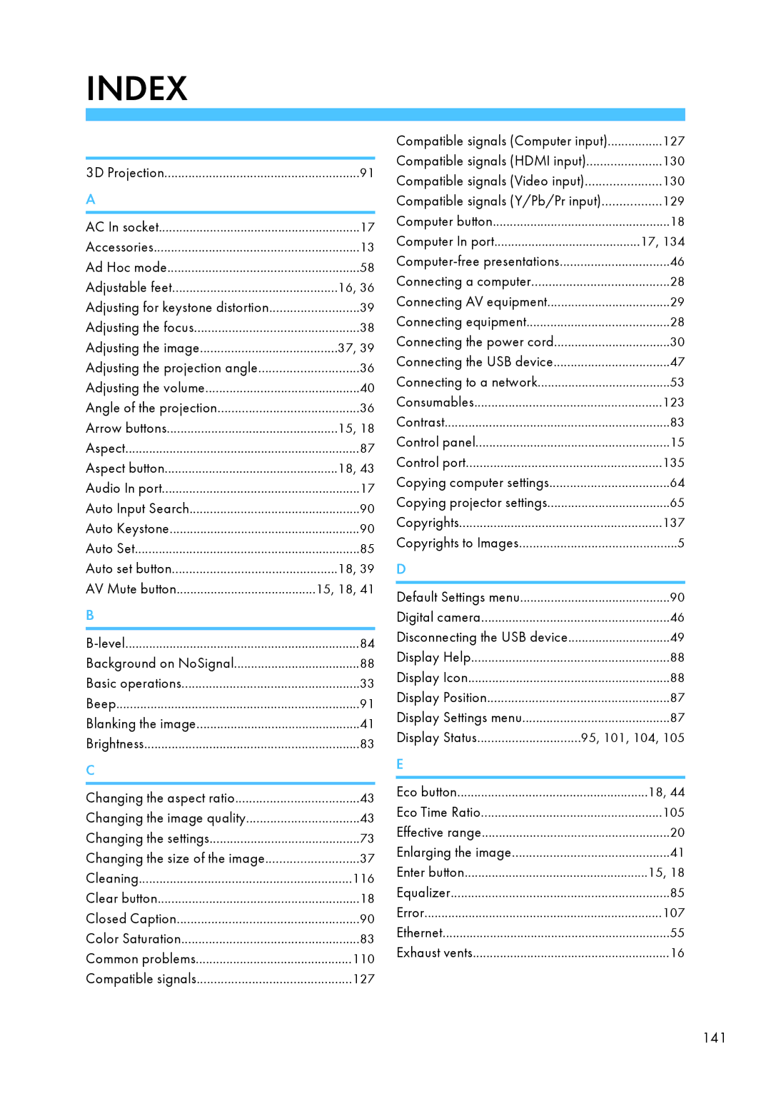 Ricoh WX4130n operating instructions Index 