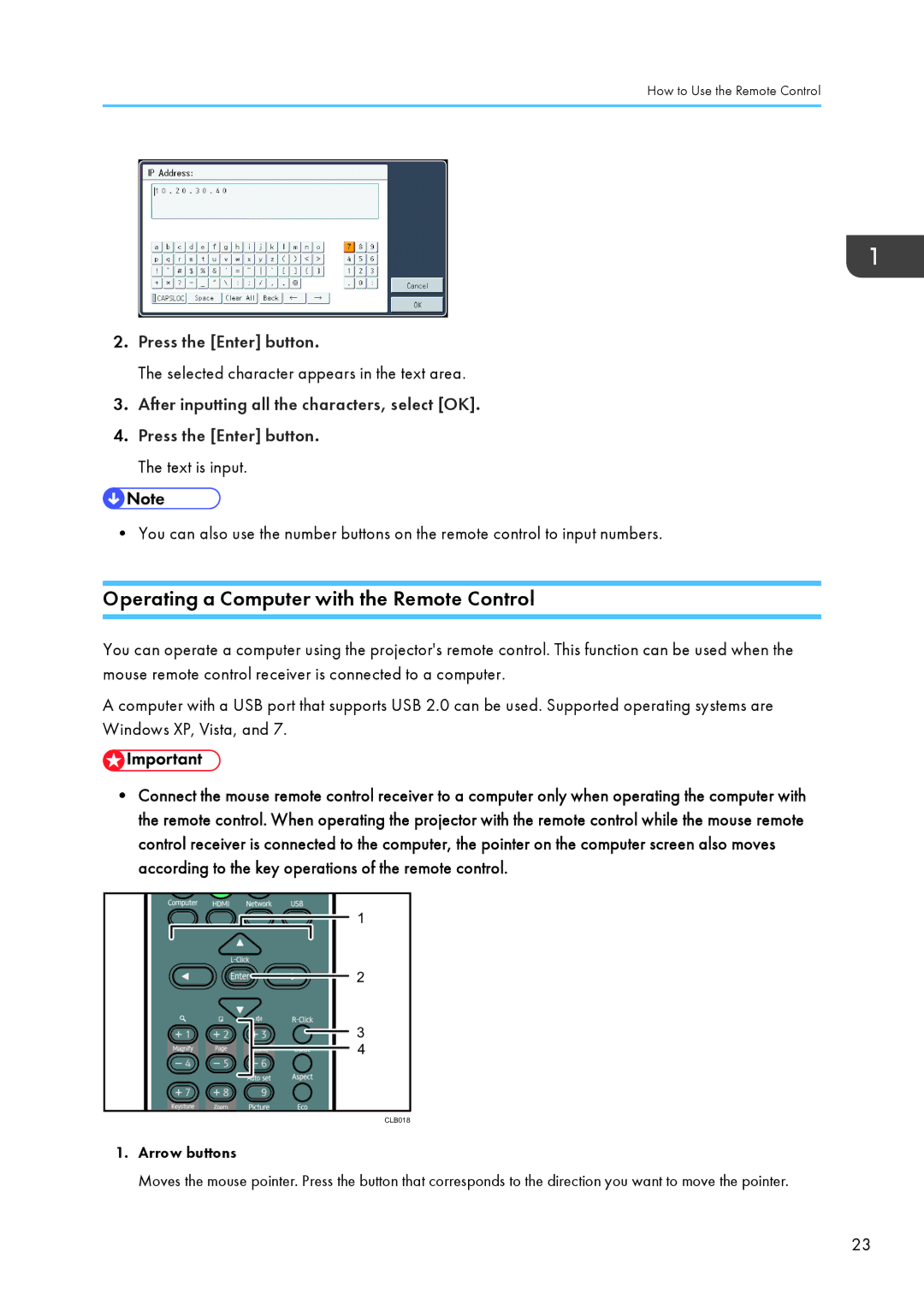 Ricoh WX4130n operating instructions Operating a Computer with the Remote Control, Press the Enter button 