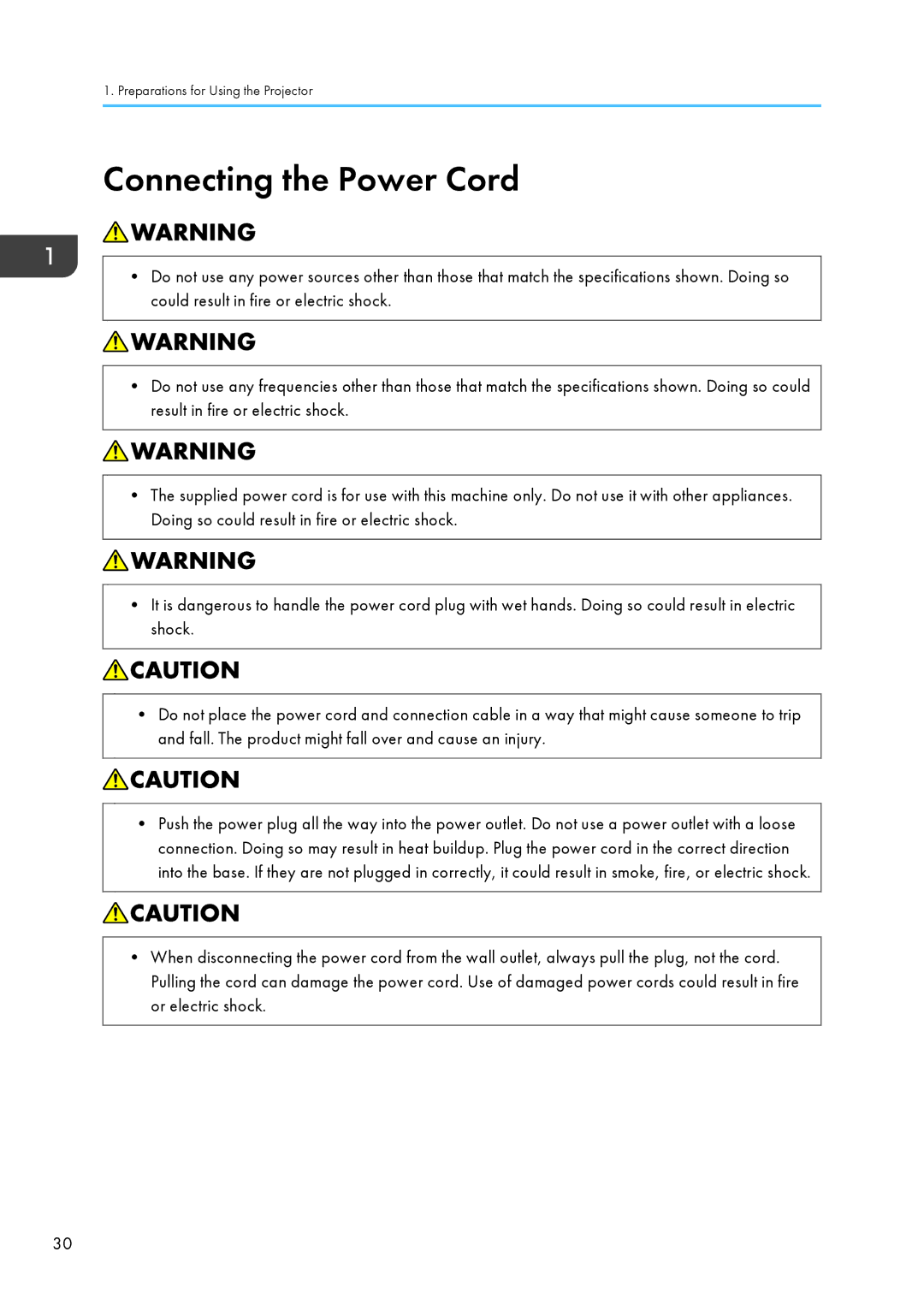 Ricoh WX4130n operating instructions Connecting the Power Cord 