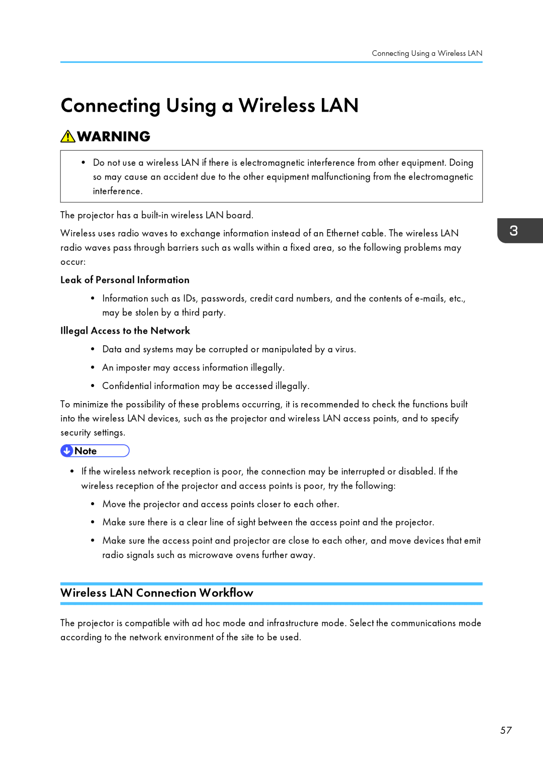 Ricoh WX4130n operating instructions Connecting Using a Wireless LAN, Wireless LAN Connection Workflow 