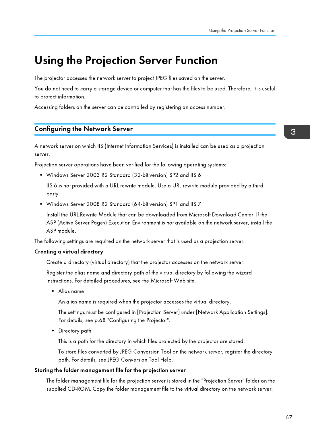 Ricoh WX4130n operating instructions Using the Projection Server Function, Configuring the Network Server 